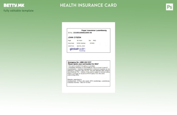 Модерен стил Шаблон за картичка за здравствено осигурување во Луксембург